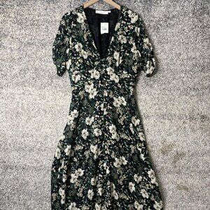 ASTR The Label Dress Womens XL Black Green Floral V-Neck Midi ADR100087‎